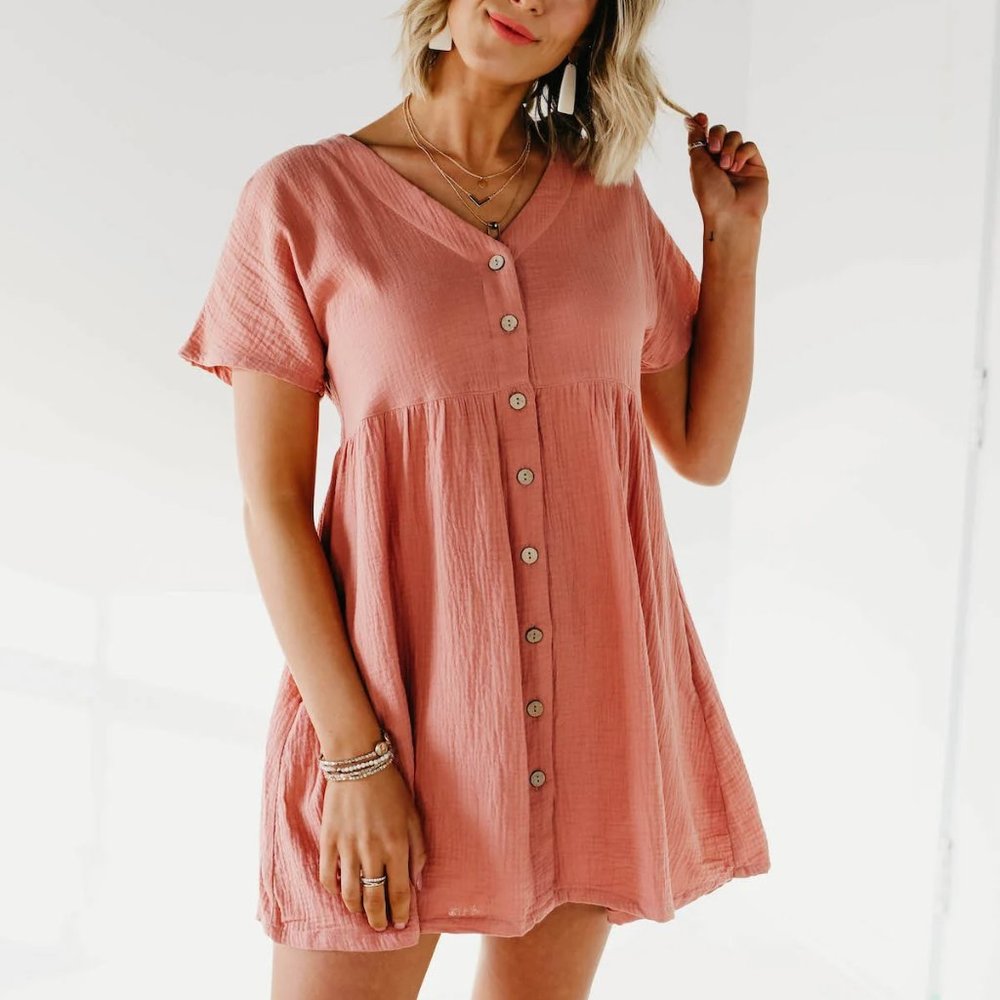 Pink Button Up Dress from BeCool